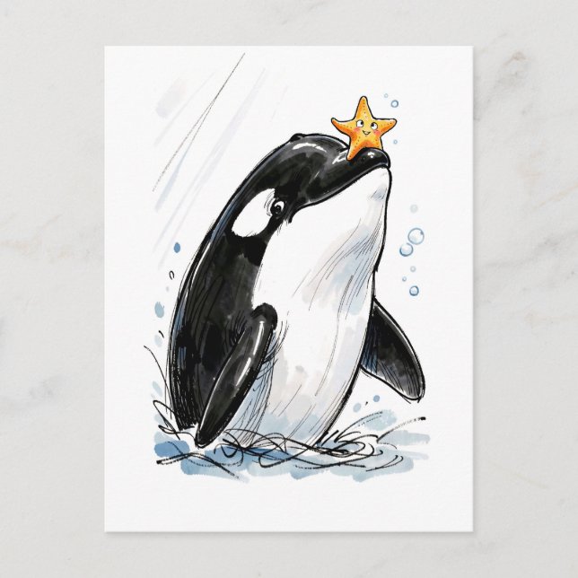 OrcabalanciertSeesternSpielendMarineTinteIllus Postkarte (Vorderseite)