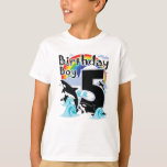 Orcas 5 Birthday Boy & Orca Killer Wal als Party T-Shirt<br><div class="desc">Große 5 Jahre alte Geburtstagsparty für Sohn,  Nichte oder Neffe wie ihr schönes Springorca plus Regenbogen auf seinen T-Shirts. Passt es als besondere Geschenke an</div>