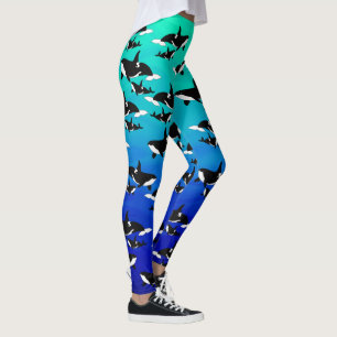 Orcas auf Ombre Blue Green - Leggings