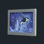 Orcas auf Vollmond Gürtelschnalle - Blau<br><div class="desc">Orcas auf Vollmond</div>