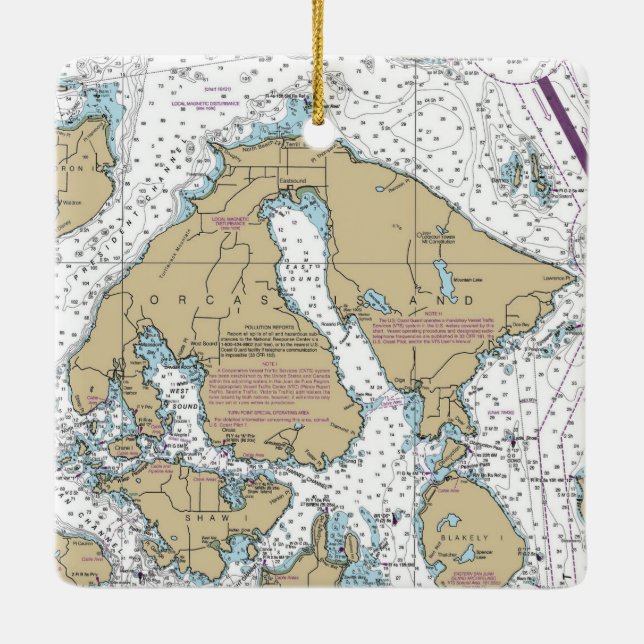 Orcas Island Nautic Chart Keramikornament (Rückseite)