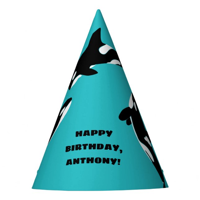Orcas Killer Whales Aquamarin Blue Birthday Party Partyhütchen (Vorderseite)