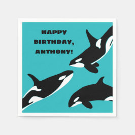 Orcas Killer Whales Aquamarin Blue Birthday Party Serviette