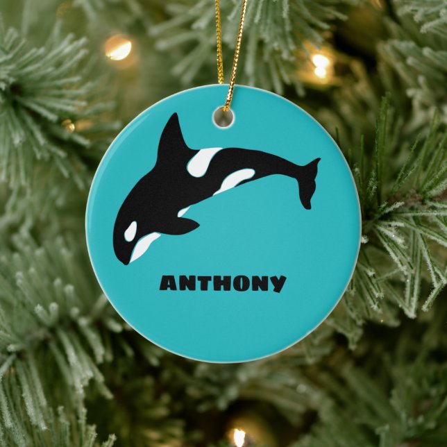 Orcas Killer Whales Aquamarin Blue Personalisiert Keramik Ornament (Baum)