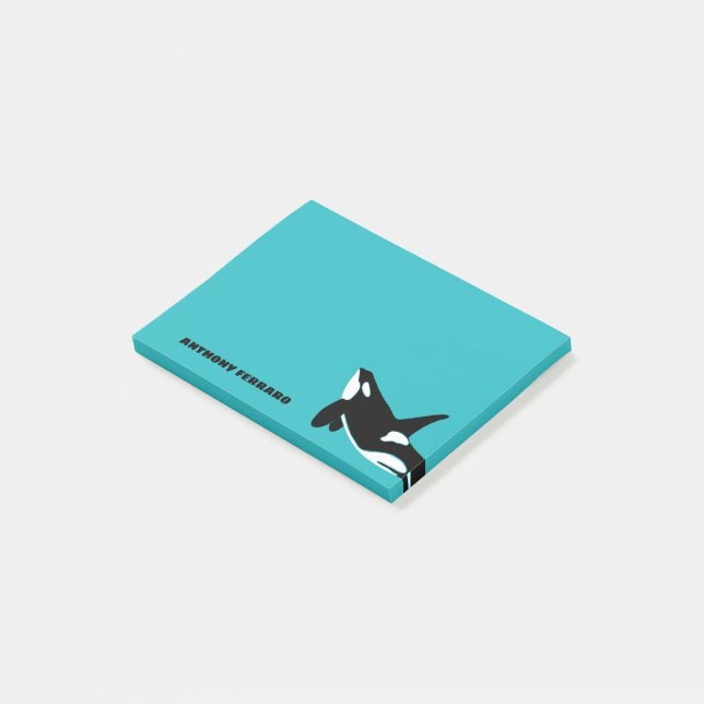 Orcas Killer Whales Aquamarin Blue Personalisiert Post-it Klebezettel (angewinkelt)