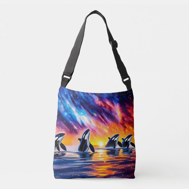 Orcas Under Galaxy Sky 02 Design von Rich AMeN Tragetaschen Mit Langen Trägern (Vorderseite)
