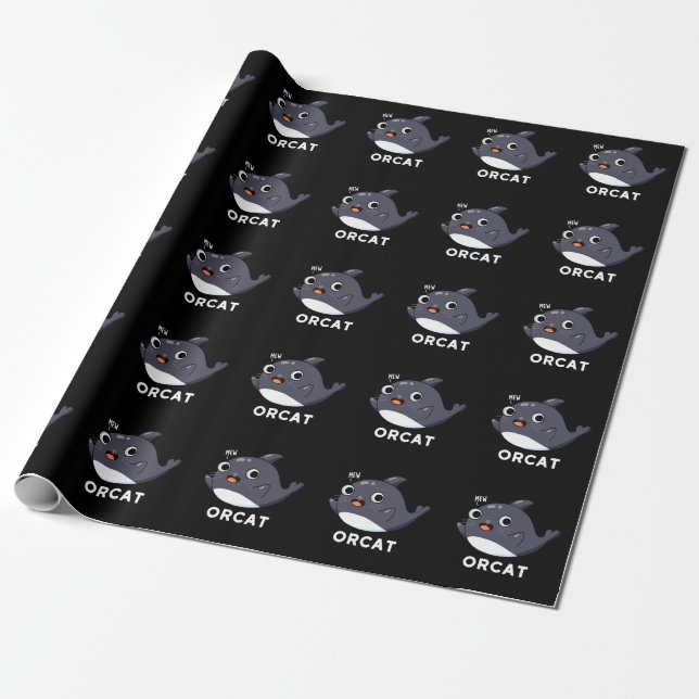 Orcat Funny Cat Orca Pun Dark BG Geschenkpapier (Ungerollt)
