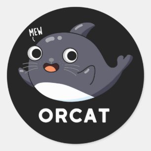 Orcat Funny Cat Orca Pun Dark BG Runder Aufkleber