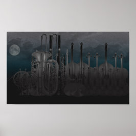 Orchestra Instrument Nighttime Skyline Poster
