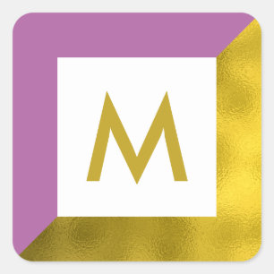 Orchid and Imitats Gold Foil Monogramm Quadratischer Aufkleber
