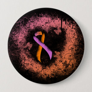 Orchid and Orange Awareness Ribbon Grunge Herz Button