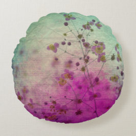 Orchid-aquamarine und lila Blumenschrift Rundes Kissen