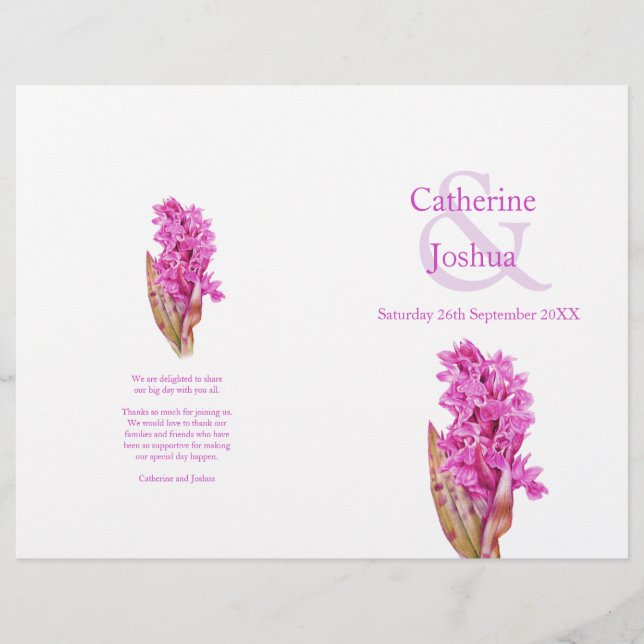 Orchid Aquarellfarben Rosa flaches Hochzeitsprogra (Vorderseite)