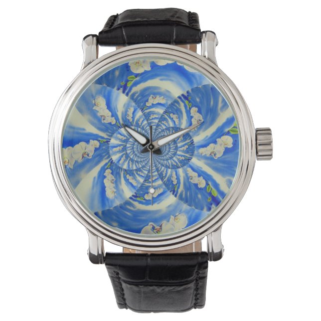 Orchid Aquarellmalerei, Brise, Wolken Mandala Armbanduhr (Vorderseite)
