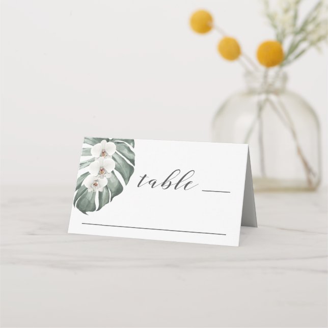 Orchid auf der Tropischen Hochzeit von Monstera Platzkarte (Vorderseite)
