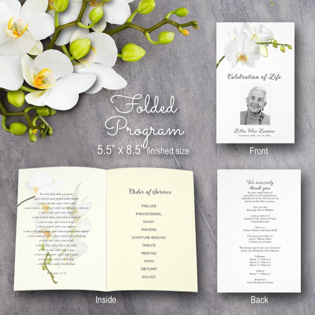 Orchid Beerdigung Programm Feier des Lebens Flyer (Orchid Celebration of Life Program - 8.5" x 11", 80 lb paper, you need to fold in half when received)