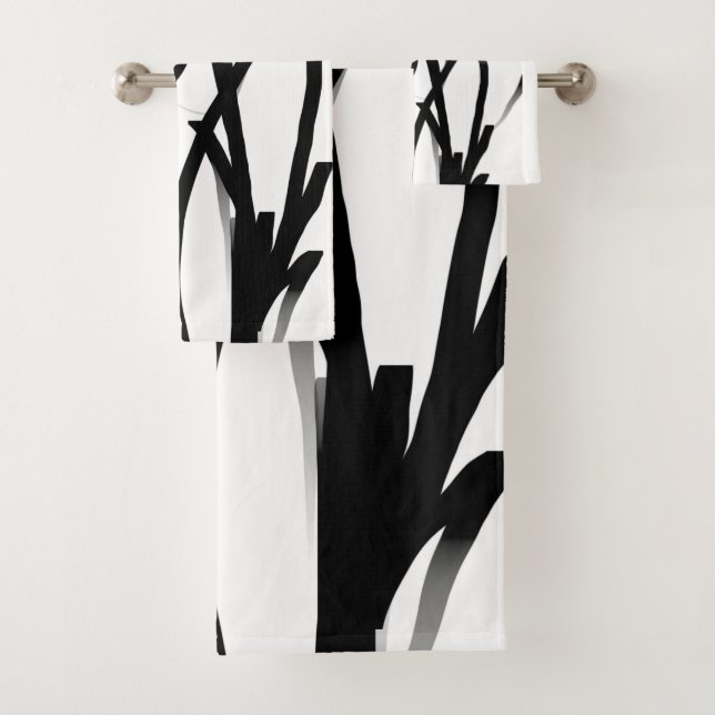 Orchid Blanc: Abstrakt weiß und schwarz Badhandtuch Set (Insitu)