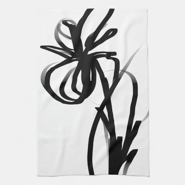 Orchid Blanc: Abstrakt weiß und schwarz Geschirrtuch (Vertikal)