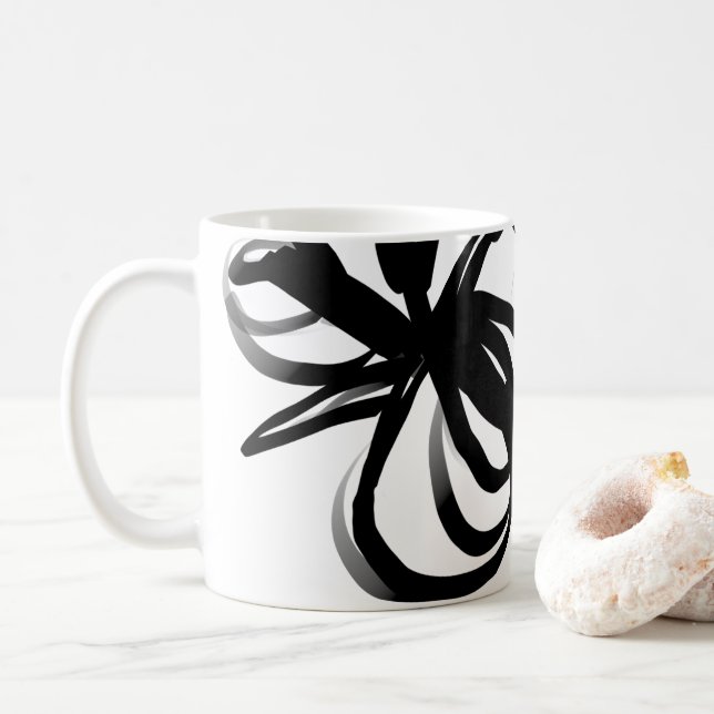 Orchid Blanc: Abstrakt weiß und schwarz Kaffeetasse (Mit Donut)