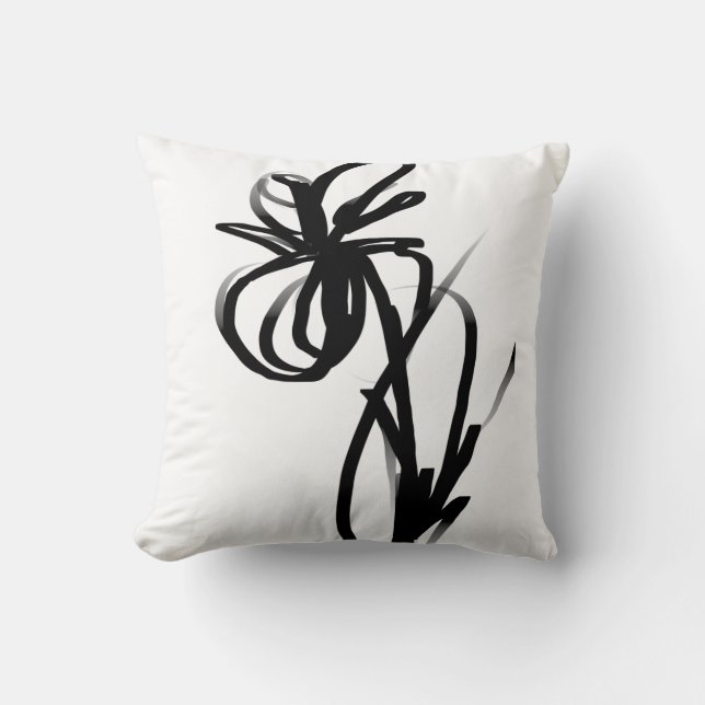 Orchid Blanc: Abstrakt weiß und schwarz Kissen (Vorderseite)