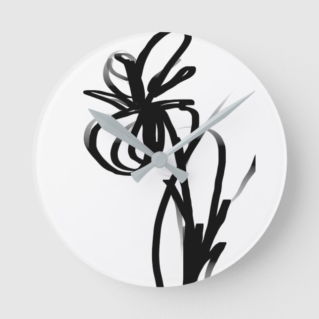 Orchid Blanc: Abstrakt weiß und schwarz Runde Wanduhr (Vorderseite)