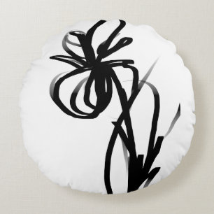 Orchid Blanc: Abstrakt weiß und schwarz Rundes Kissen