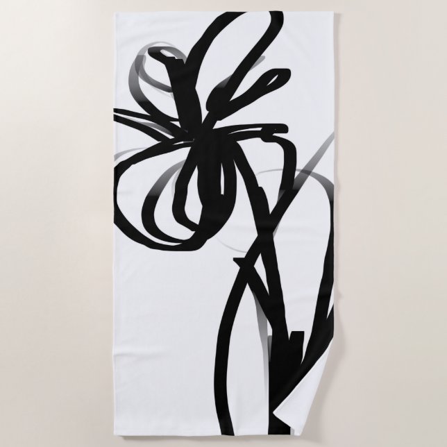 Orchid Blanc: Abstrakt weiß und schwarz Strandtuch (Vorderseite)