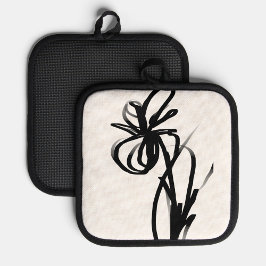 Orchid Blanc: Abstrakt weiß und schwarz Topflappen