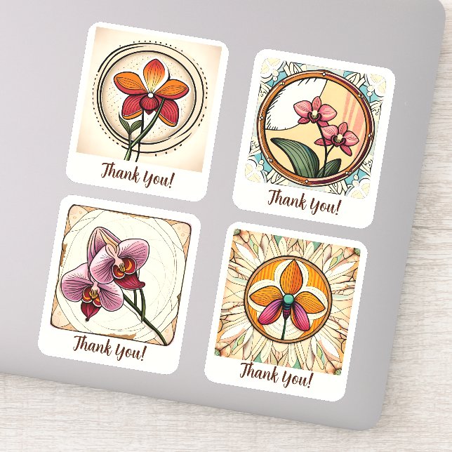 Orchid Blume Groovy Retro Personalisiert Aufkleber (Detail)