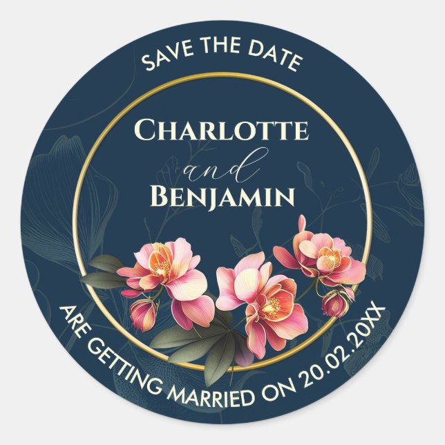 Orchid-Blume | Hochzeit | SAVE THE DATE Runder Aufkleber (Vorderseite)