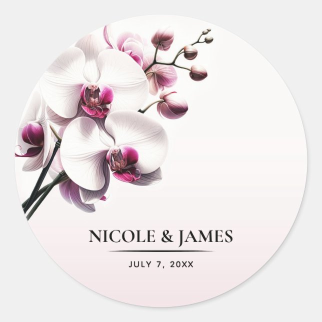 Orchid Blume Rosa & Weiß Hochzeit Runder Aufkleber (Vorderseite)