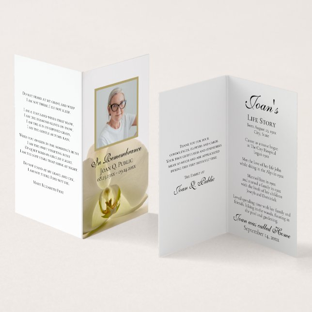 Orchid-Blume zum Weißen Beerdigungsgebet Visitenkarten (Innenseite und Außenseite)