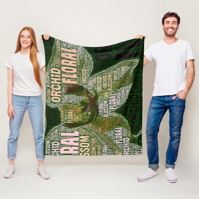 Orchid Blumenblussel über grüne Word-Wolke Fleecedecke (Beispiel)