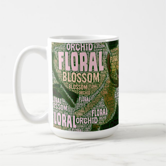 Orchid Blumenblussel über grüne Word-Wolke Tasse (Links)