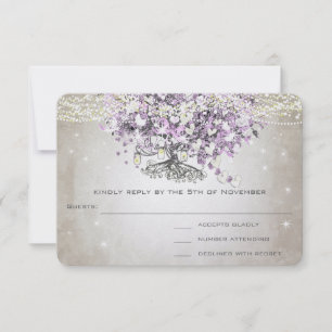 Orchid Blush Lavender Heart Leaf Tree Wedding RSVP
