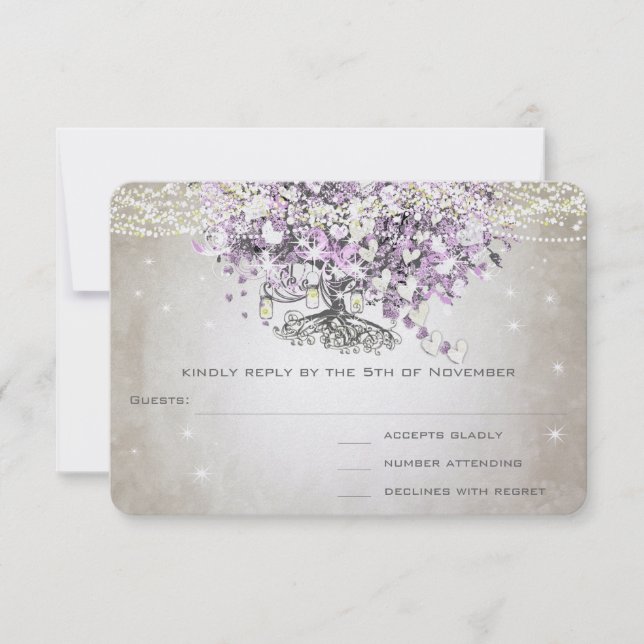Orchid Blush Lavender Heart Leaf Tree Wedding RSVP (Vorderseite)