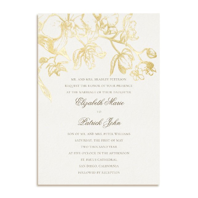 Orchid Dance Formal Classic Heirloom Cream Wedding Folieneinladung (orchid wedding invitation formal modern classic traditional black tie parents host gold foil cream)