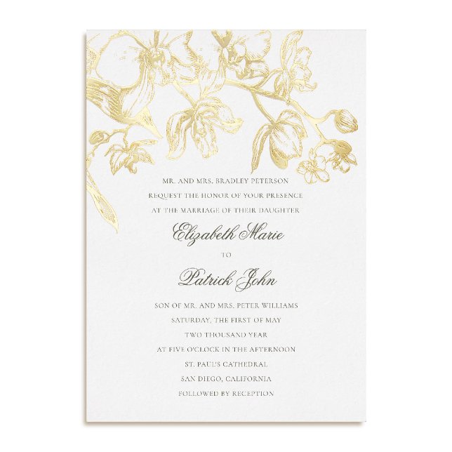 Orchid Dance Formal Classic Heirloom Pure Wedding Folieneinladung (orchid wedding invitation formal modern classic traditional black tie parents host foil white)