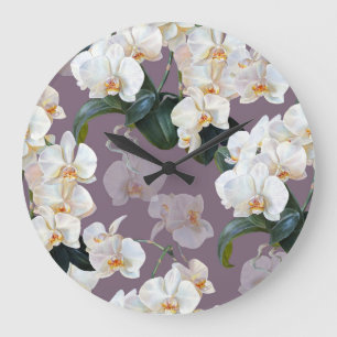 Orchid dunkle Lavendel Wasserfarbe. Große Wanduhr