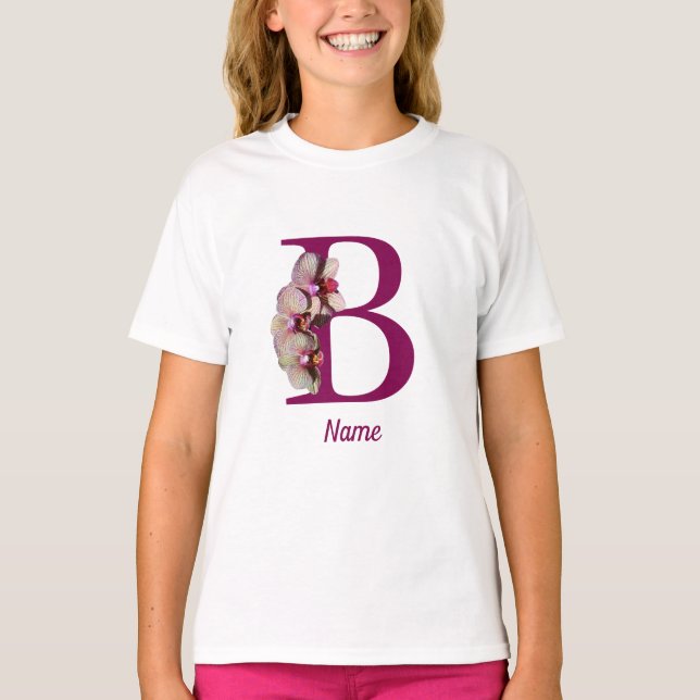 Orchid Elegant Monogram Initial B Name T-Shirt (Vorderseite)