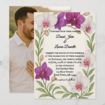 Orchid Embrace Photo Wedding Invitation