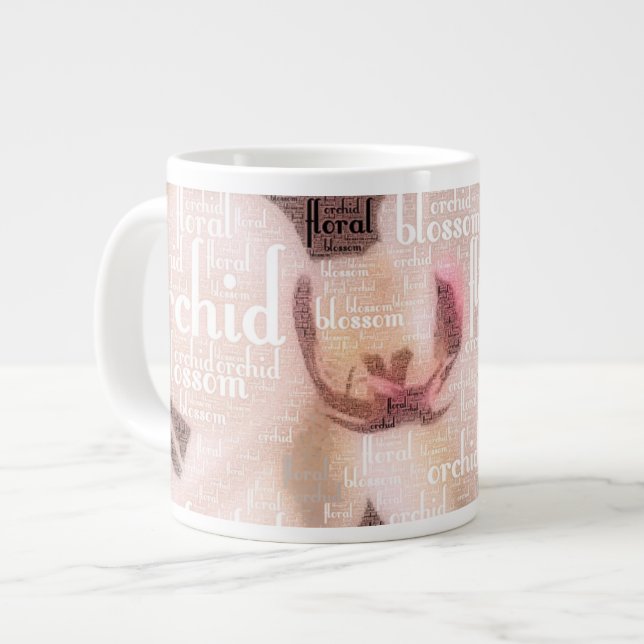 Orchid Floral Blossom Word Cloud Jumbo-Tasse (Vorderseite Links)