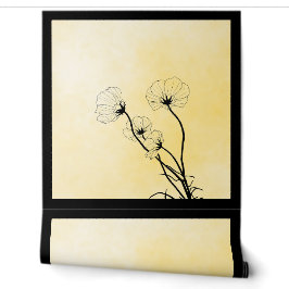 orchid floral line art on yellow tapete