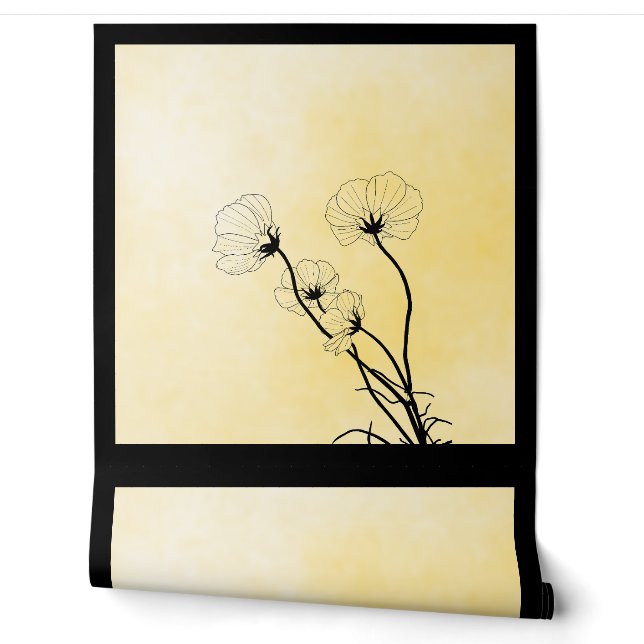 orchid floral line art on yellow tapete (Abrollen)