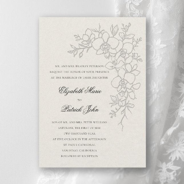 Orchid Gleam Formal Traditional Ecru Wedding Einladung (orchid wedding invitation ecru gleam formal modern classic traditional black tie parents hosting)