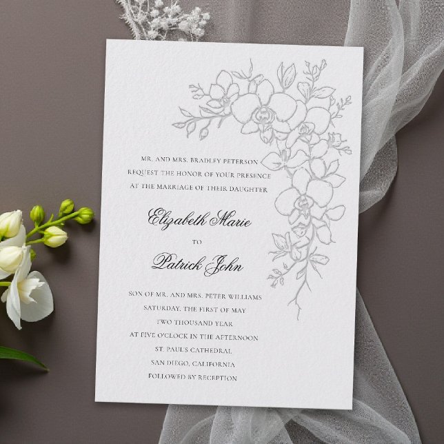Orchid Gleam Formal Traditional Ivory Wedding Einladung (orchid wedding invitation ivory formal modern classic traditional black tie parents hosting gleam)
