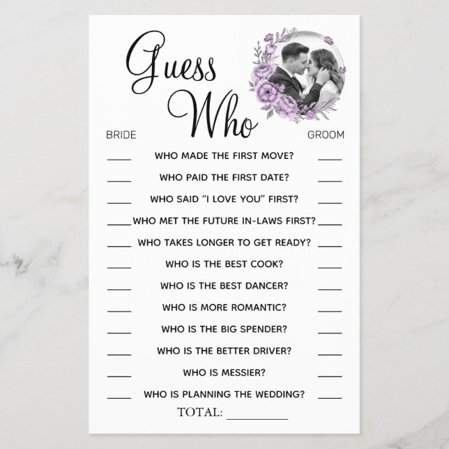 Orchid Guess Who Brautparty Spielkarte Flyer (Vorne)