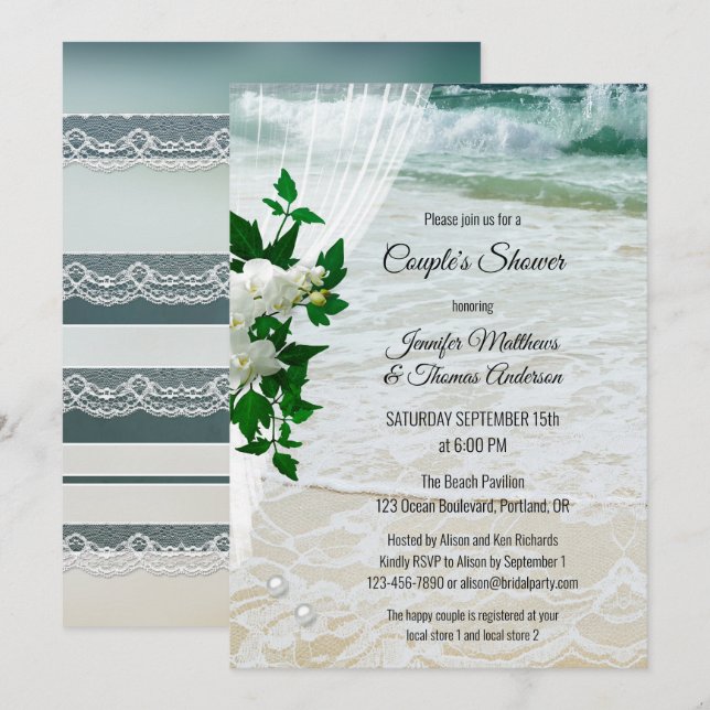 Orchid Lace Beach Bridal Couple Dusche Einladung (Vorne/Hinten)