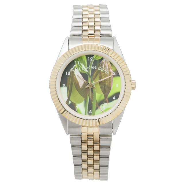 Orchid Lady Slipper Blume Pair Personalisiert Armbanduhr (Vorderseite)