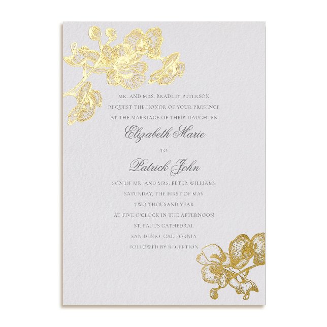 Orchid Liebe Elfenbein Formal Classic Heirloom Hoc Folieneinladung (orchid wedding invitation formal modern classic traditional black tie heirloom 4 ivory)